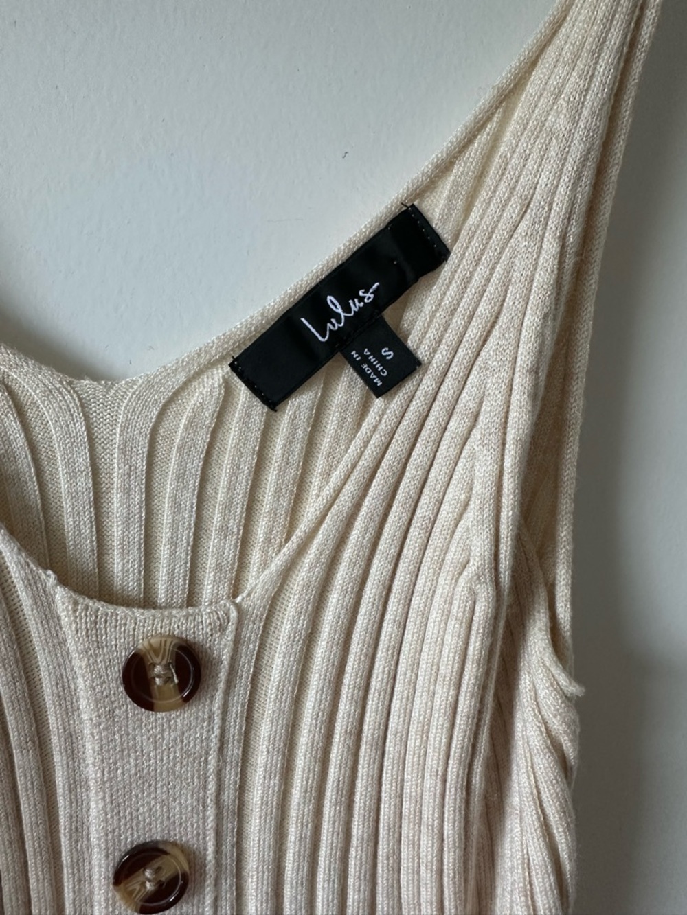 Lulu's Cream Ribbed Button-Front Maxi Dress - Picture 2 of 5